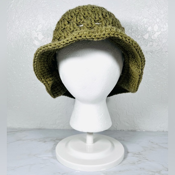 Hand Crafted Accessories - Olive Green Crochet Bucket Hat